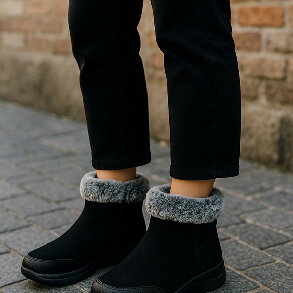 Skechers Women's Size 11 Black Ankle Bootie Slip-Ins Faux Fur Lined NEW - Picture 2 of 6